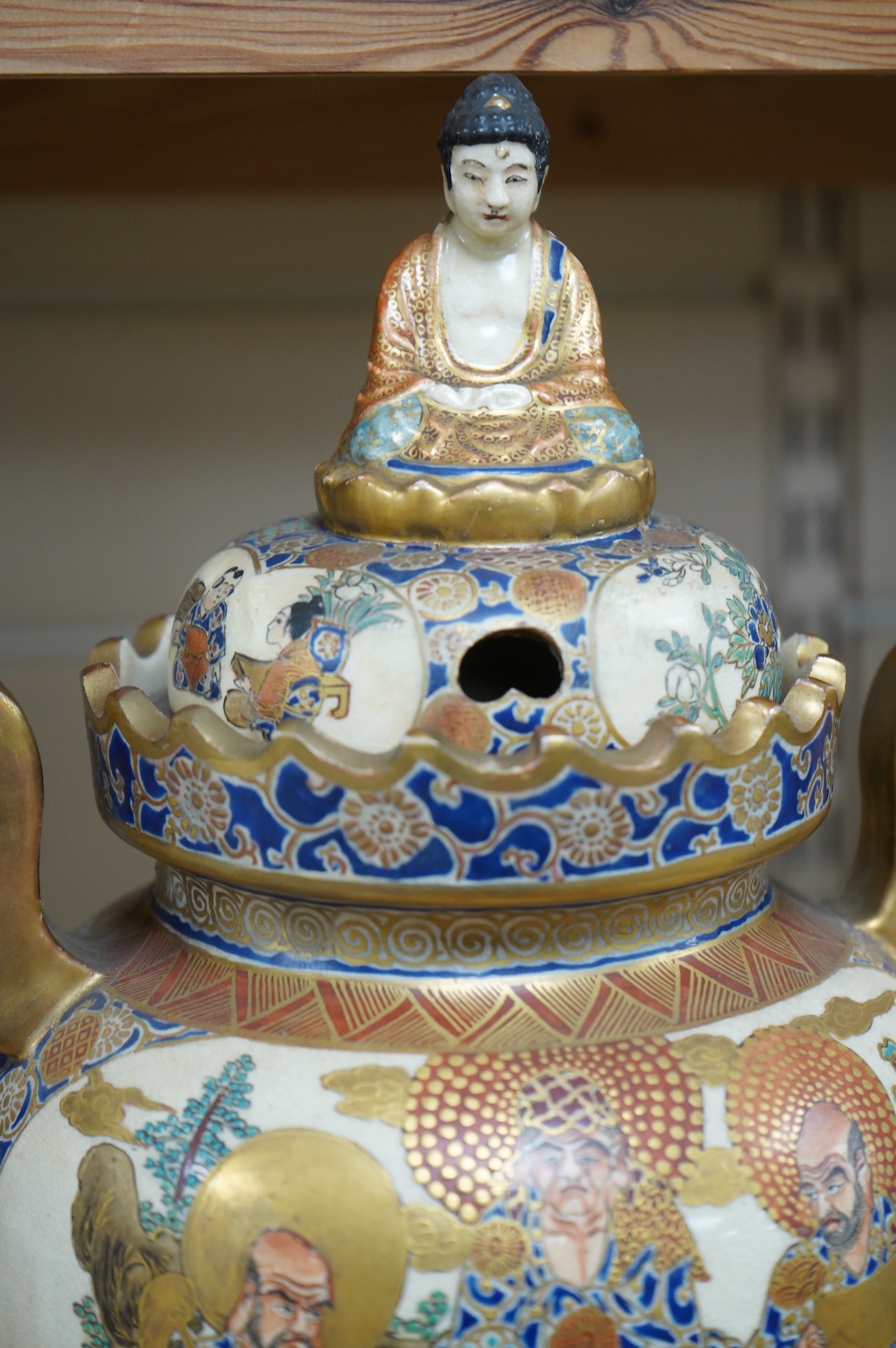 A Japanese Satsuma koro and cover, signed to the base, 31cm high